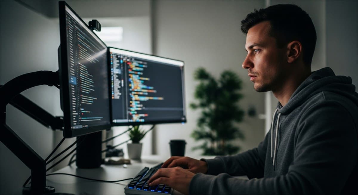 man working and focusing on his computer